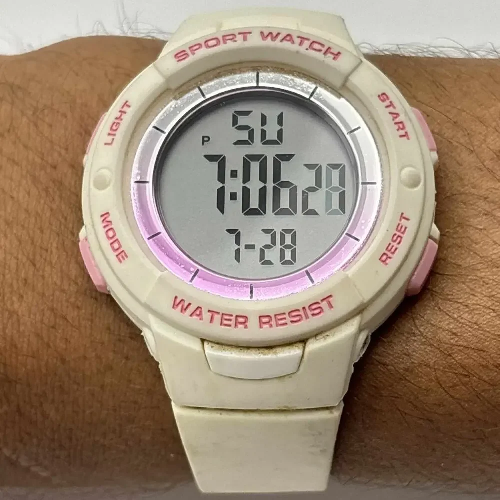 Retro Cream & Pink Digital Watch